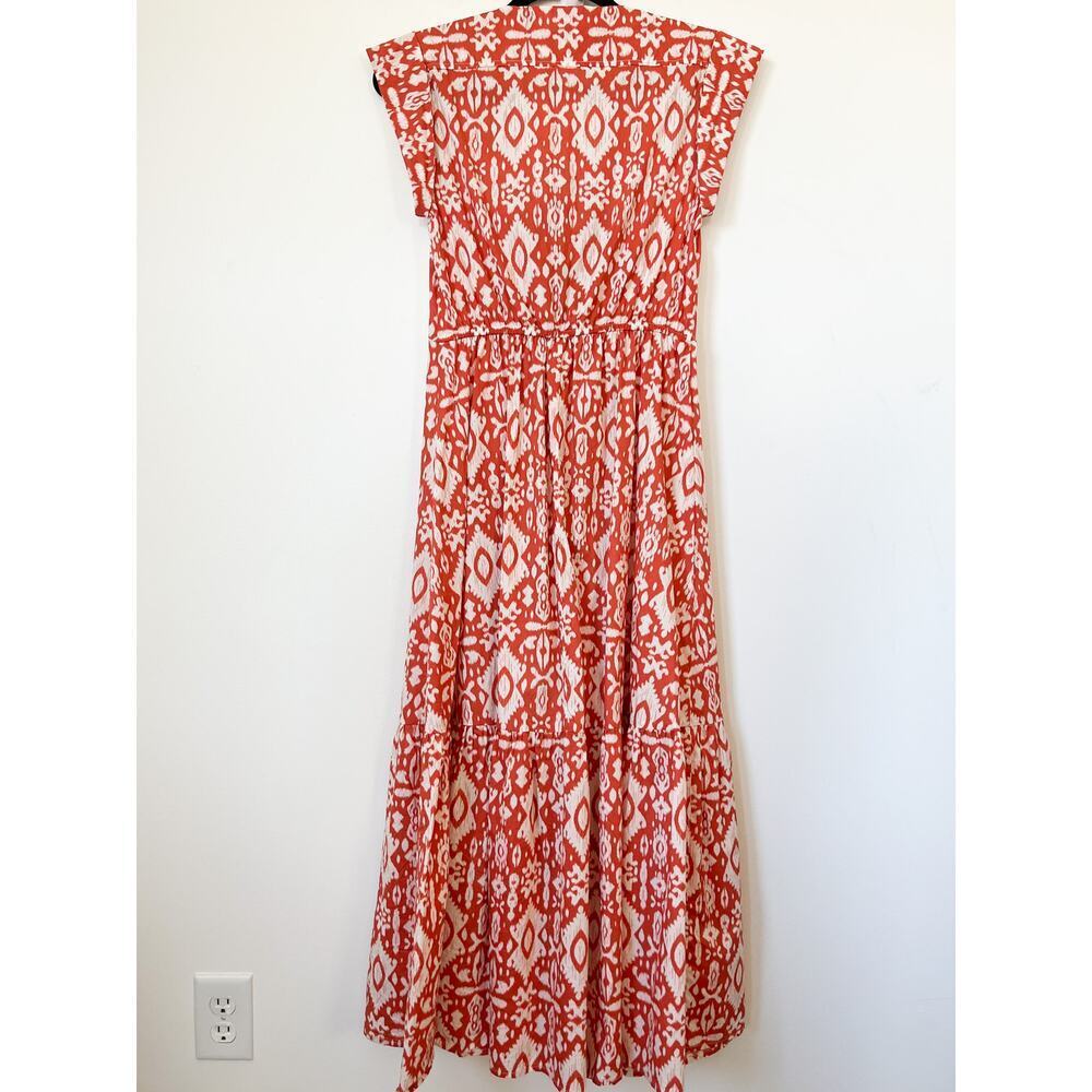 Evereve BB Dakota Emersyn Tiered Midi Dress XS Deep V-Neck Batik Cotton Spring - Picture 8 of 16
